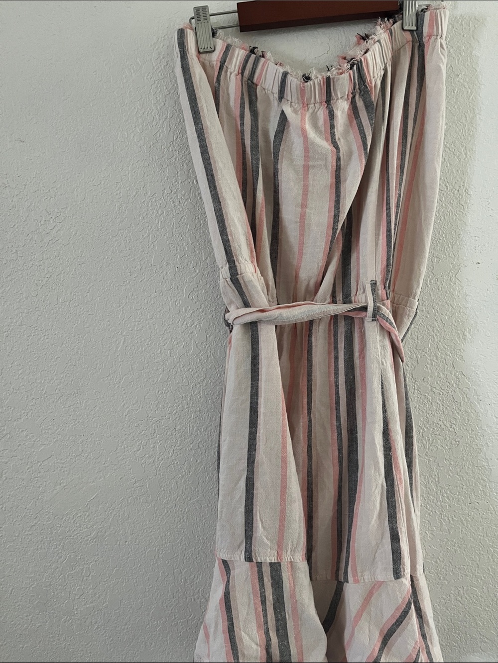 cloth & stone Pink, Gray and Cream Striped Strapless dress